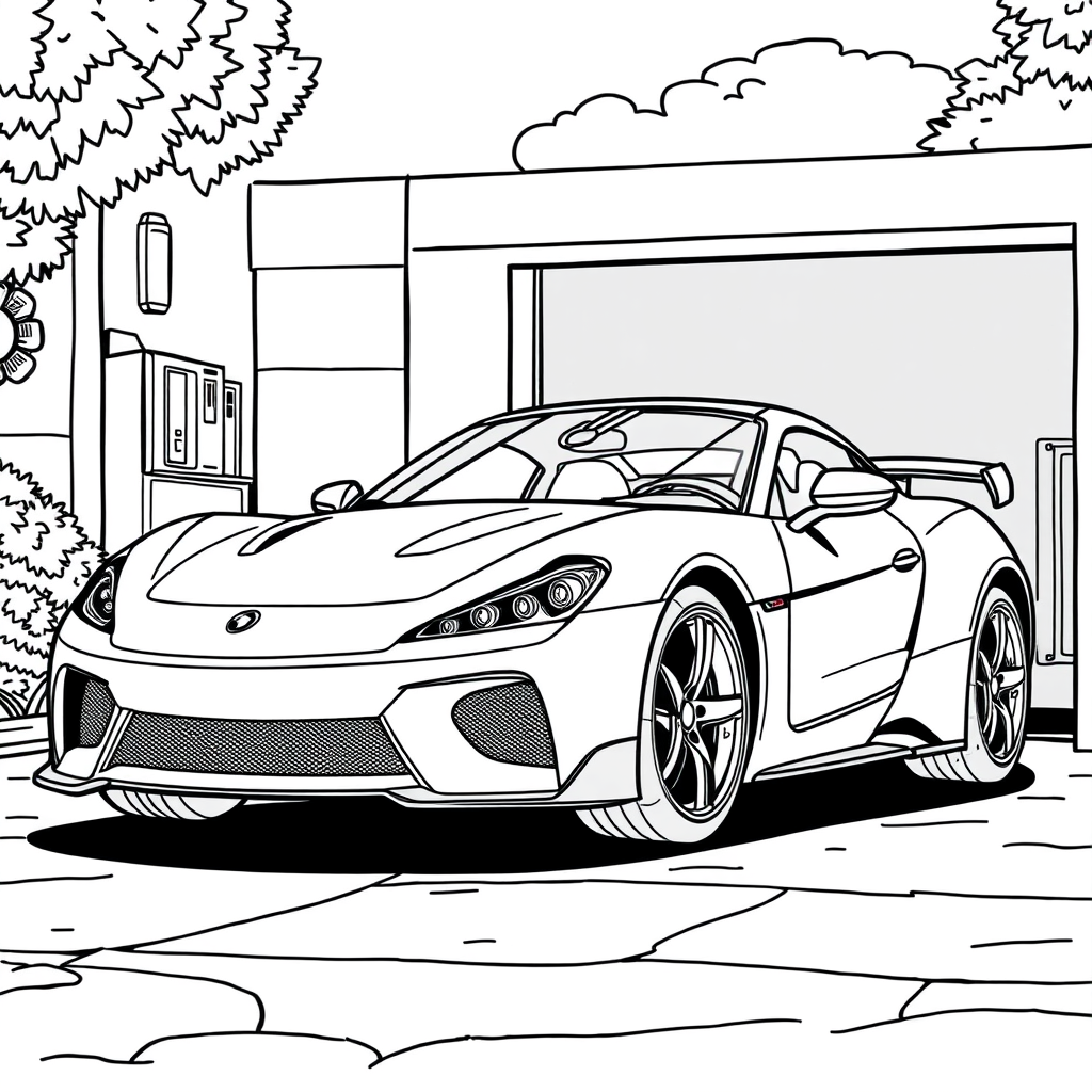 Carro Esportivo Perto de uma Garagem