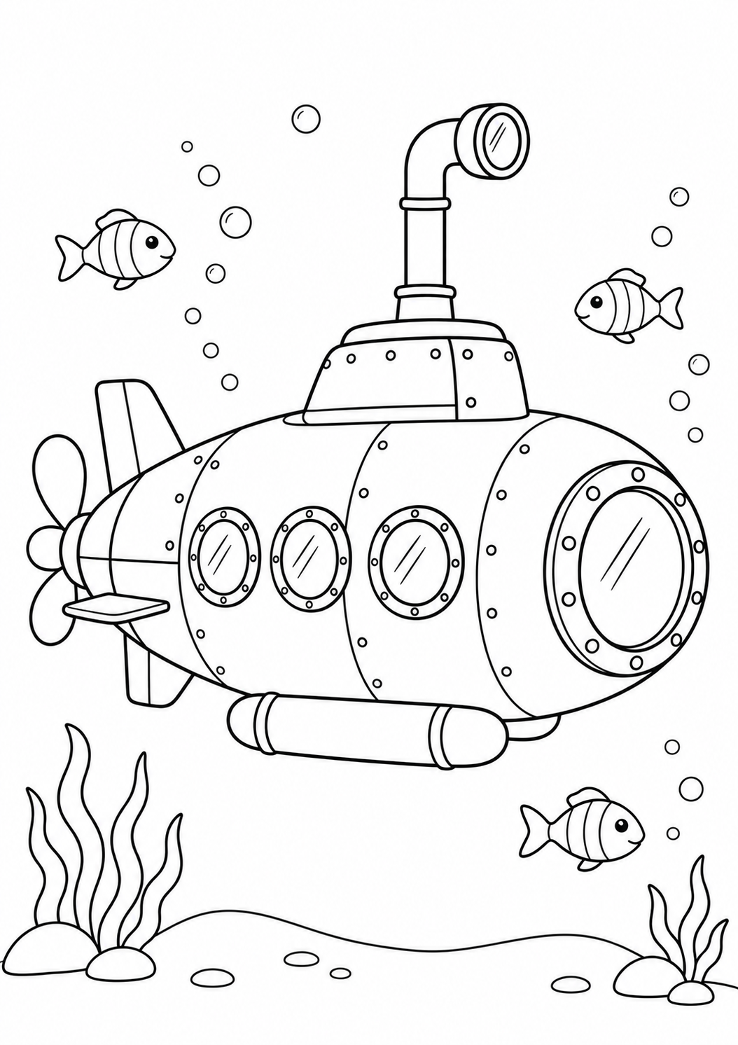 Submarino Explorador com Peixes Coloridos