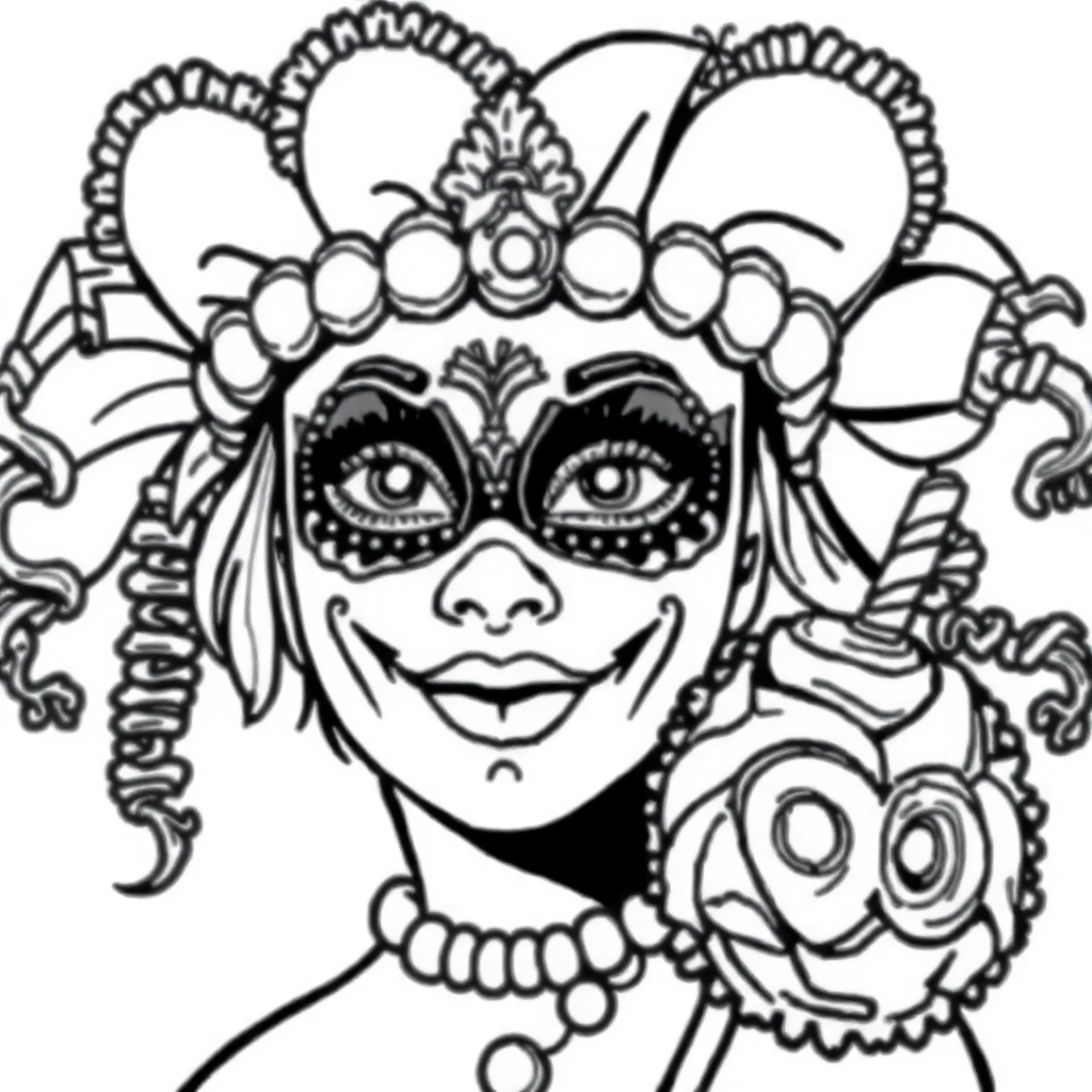 Máscara de Carnaval com Penas e Confete