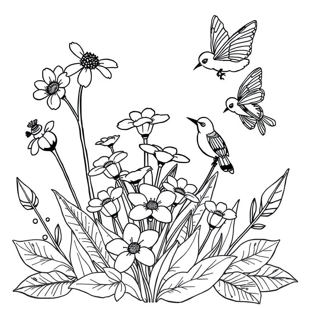 Dia da Primavera com Flores e Borboletas