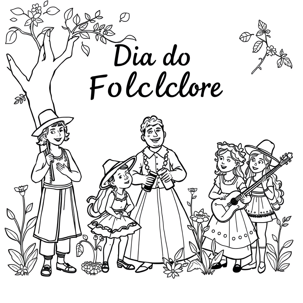 Dia do Folclore com Personagens do Folclore Brasileiro