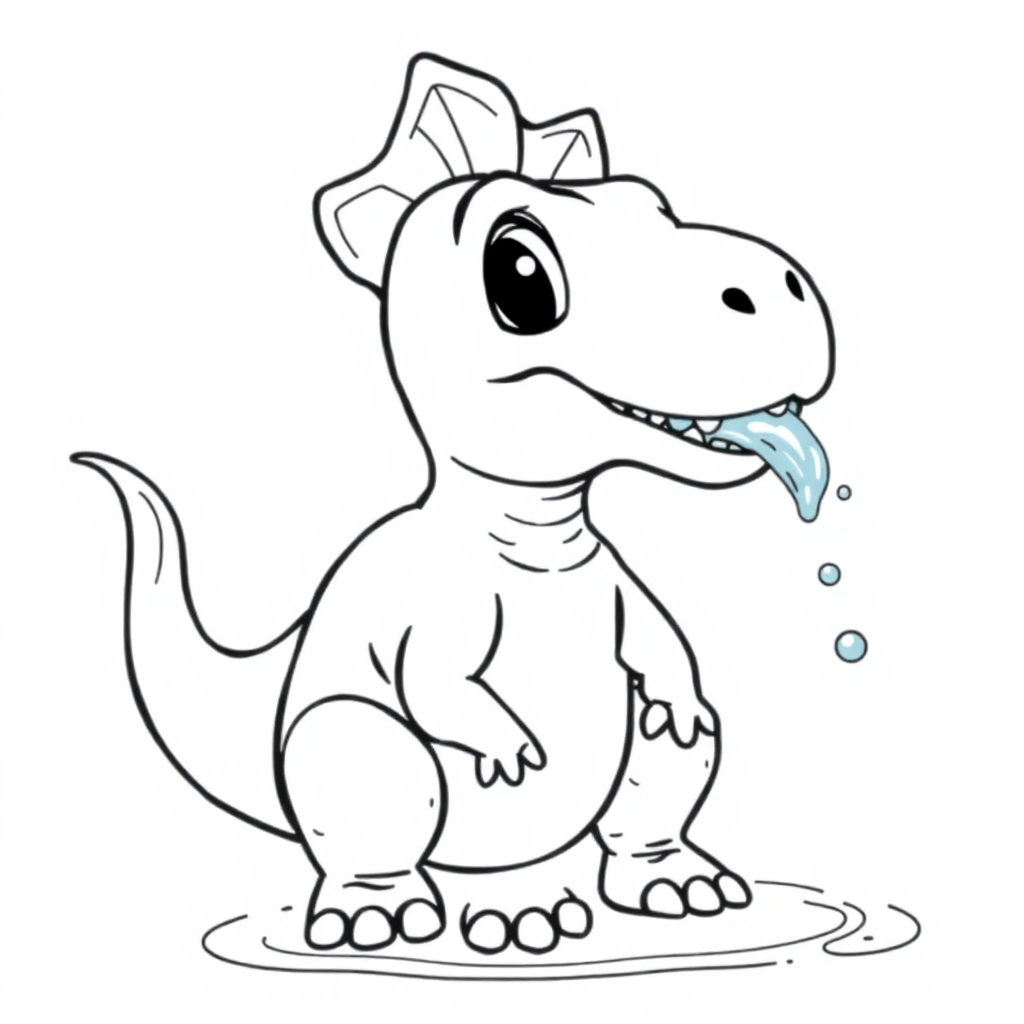 Dinossauro Bebê Bebendo Água