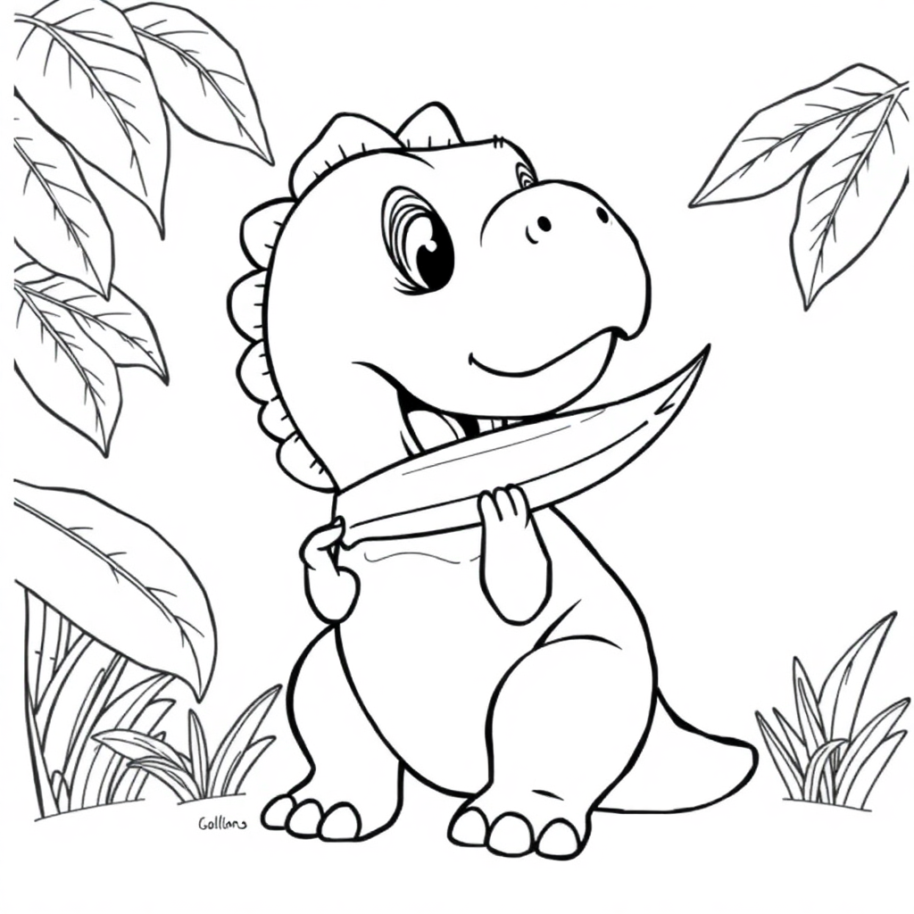 Dinossauro Bebê Brincando com uma Folha