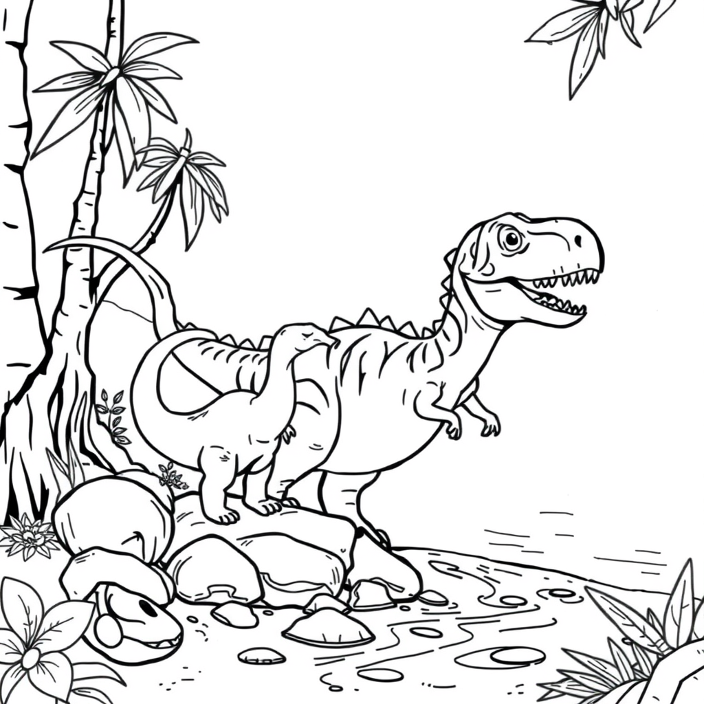Dinossauros Bebês Perto de um Rio