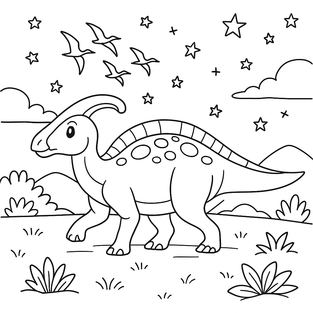 Edmontossauro Migrando Sob o Céu Estrelado