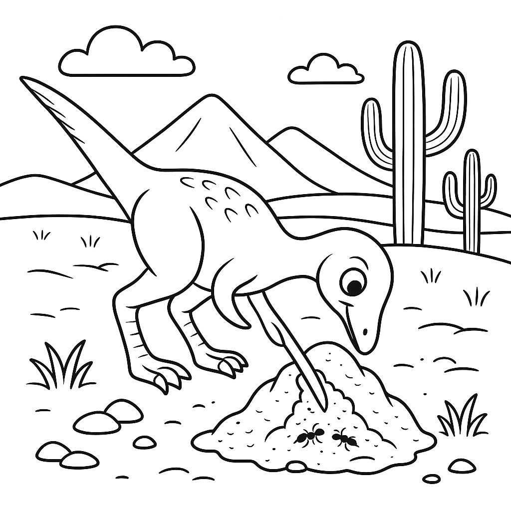 Mononykus Cavando um Formigueiro no Deserto