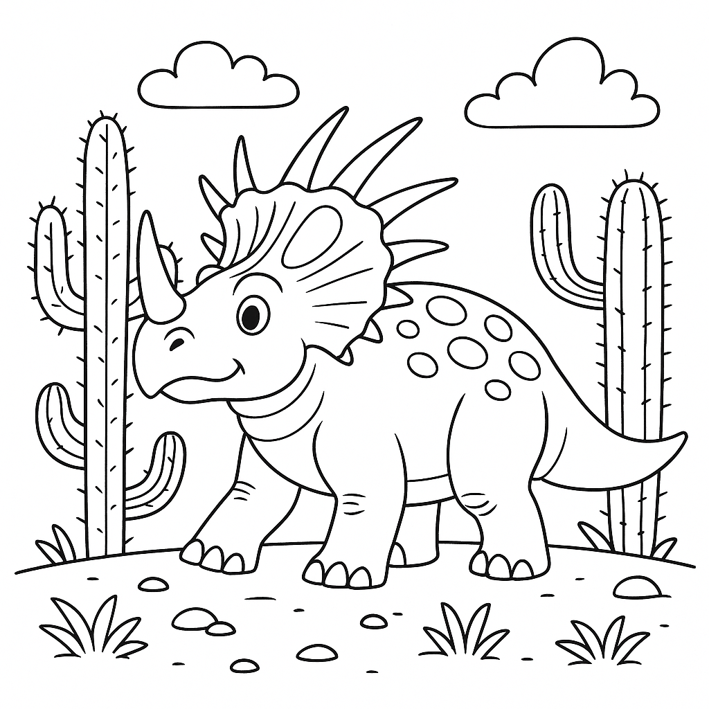 Styracossauro Entre Cactos Pré-Históricos