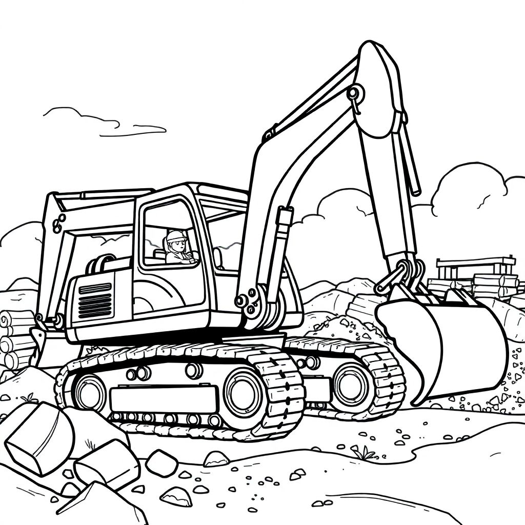 Escavadeira em um Canteiro de Obras
