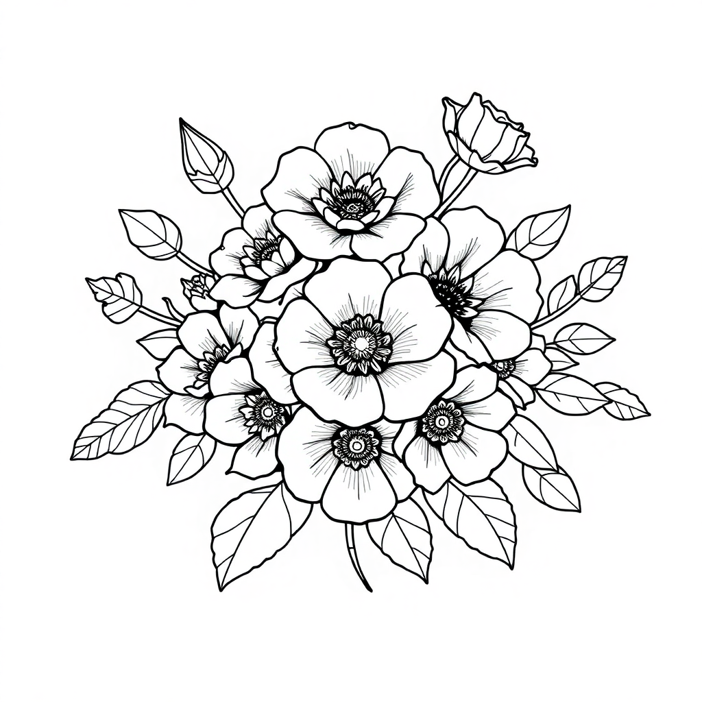 Arranjo de Rosas e Folhas
