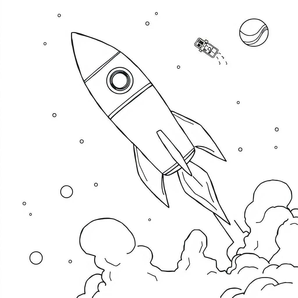 Foguete com Satélite no Espaço