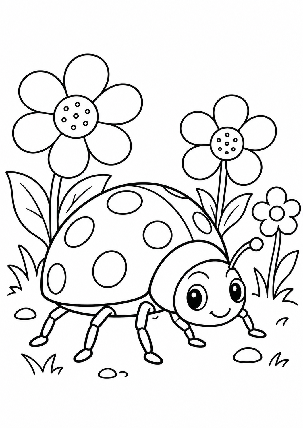 Joaninha com Flores no Jardim