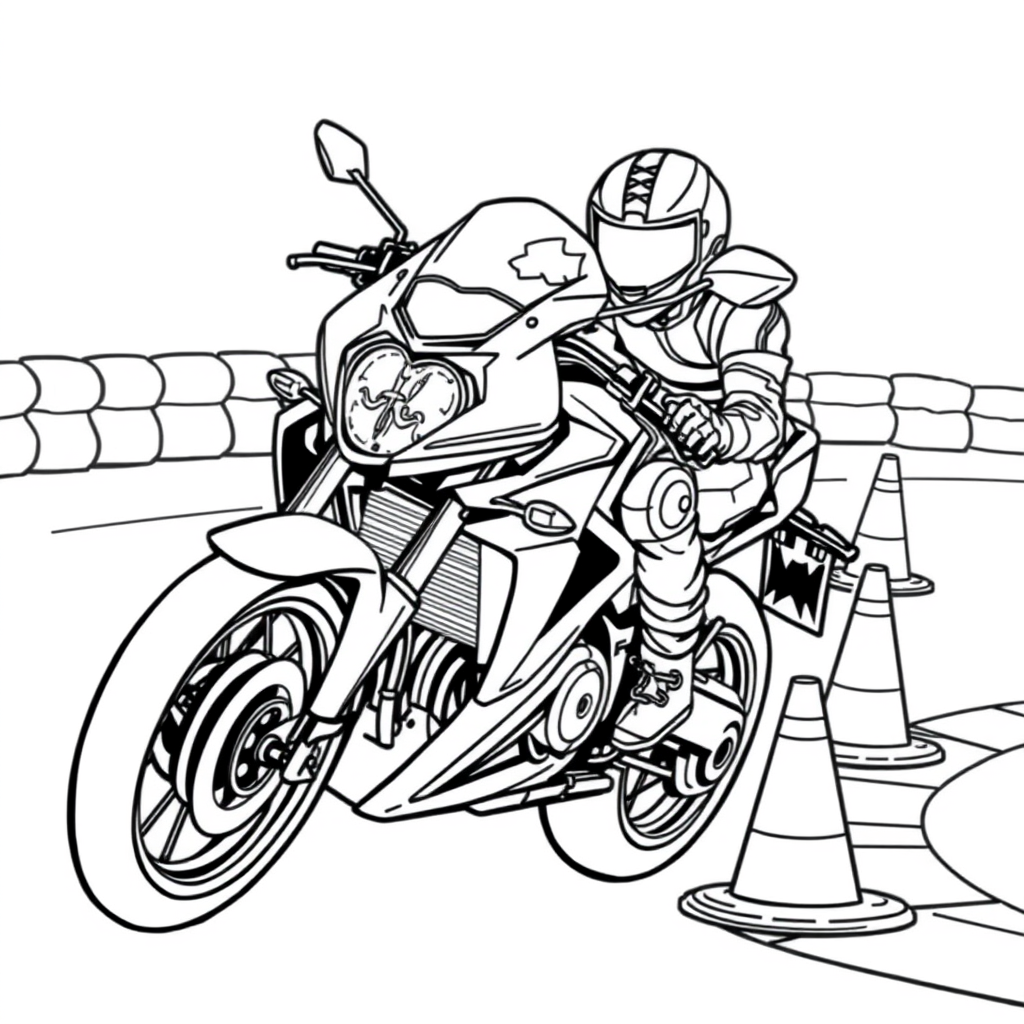 Moto em uma Pista com Cones