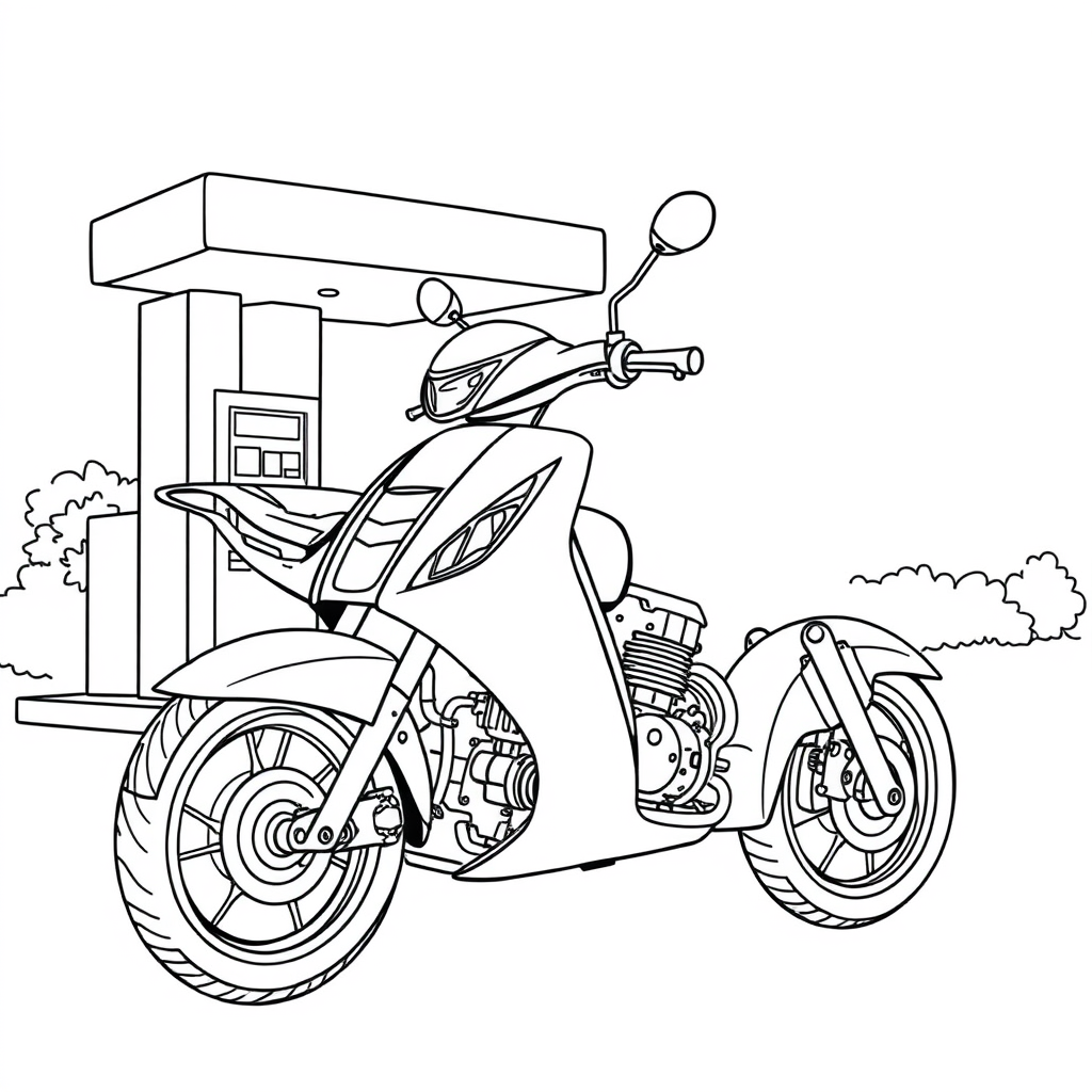 Moto Perto de um Posto de Combustível