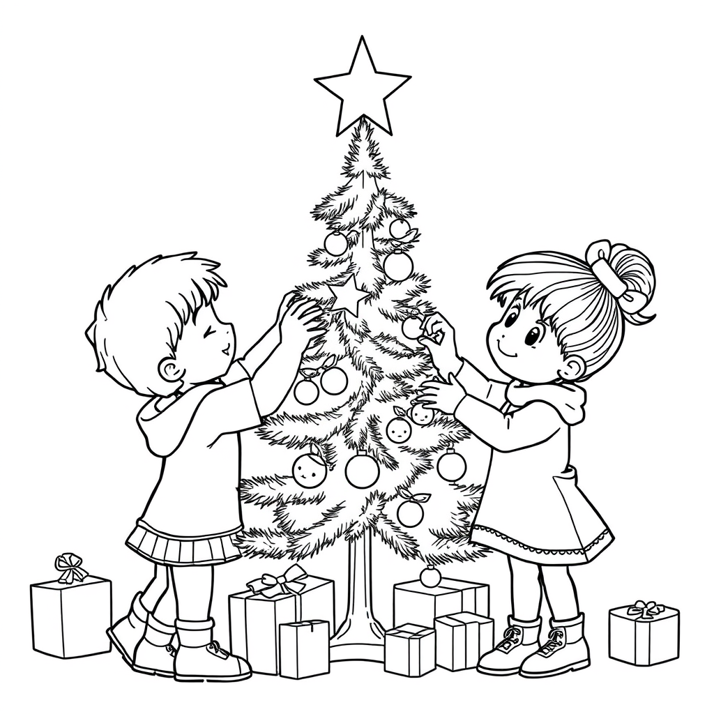 Crianças Decorando a Árvore de Natal