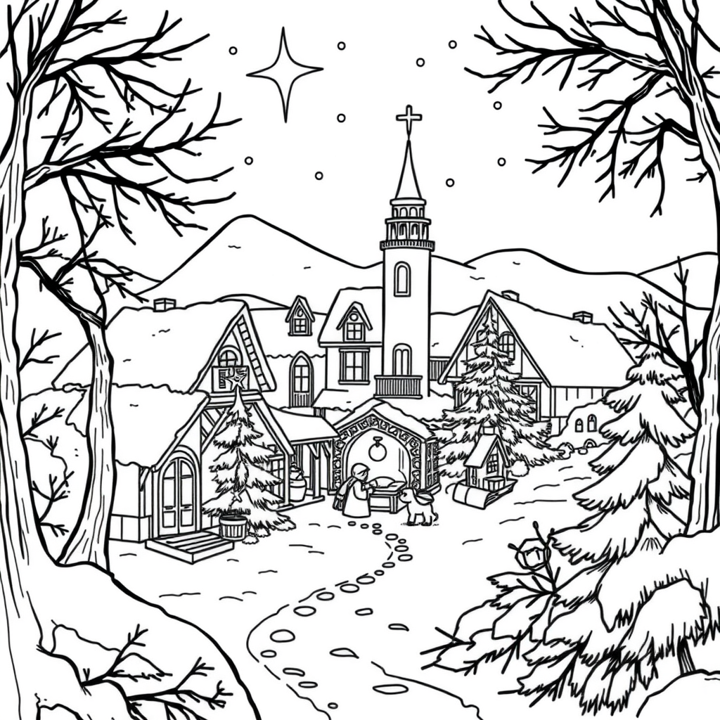 Vila de Natal Coberta de Neve