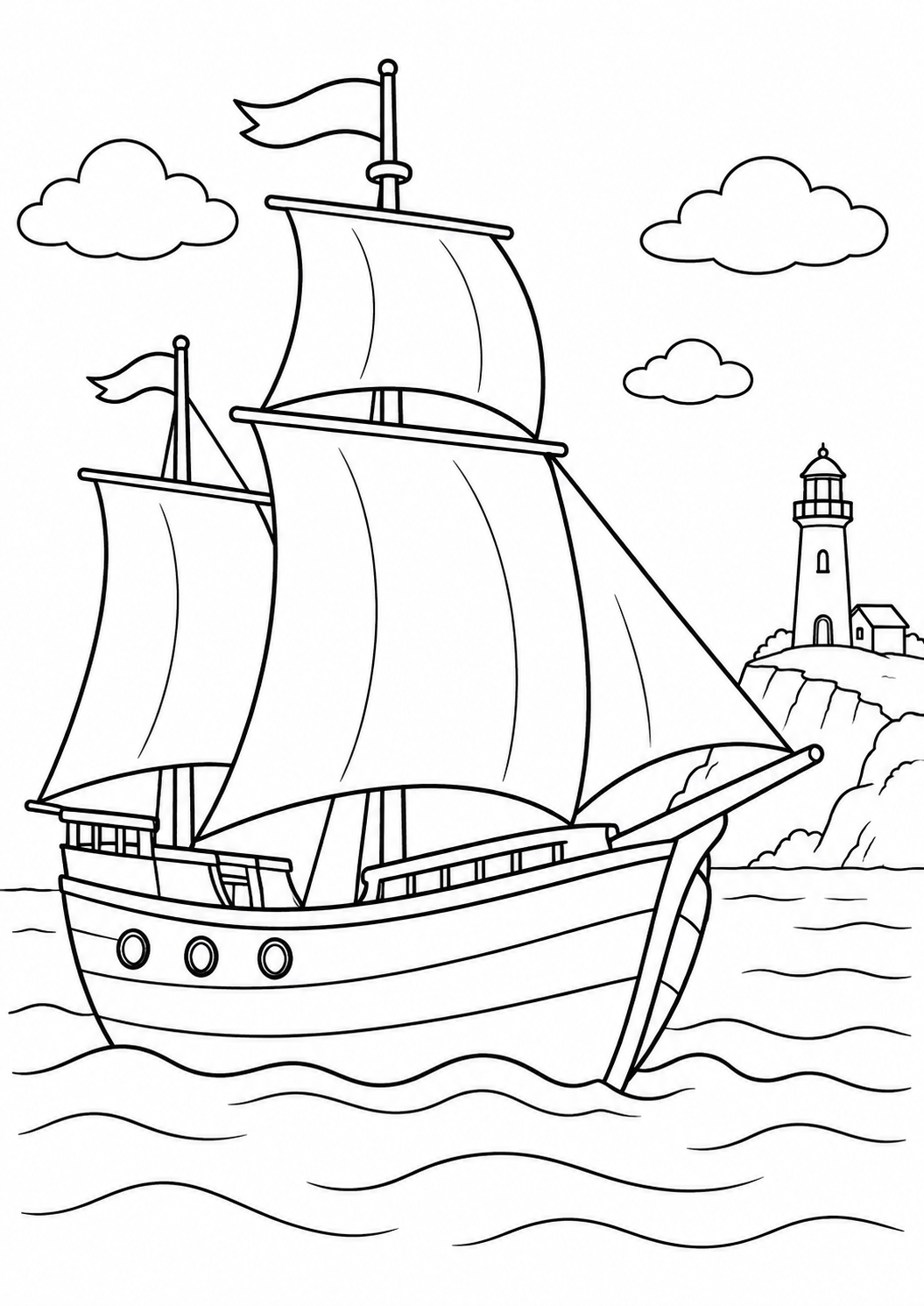 Navio com Farol ao Fundo