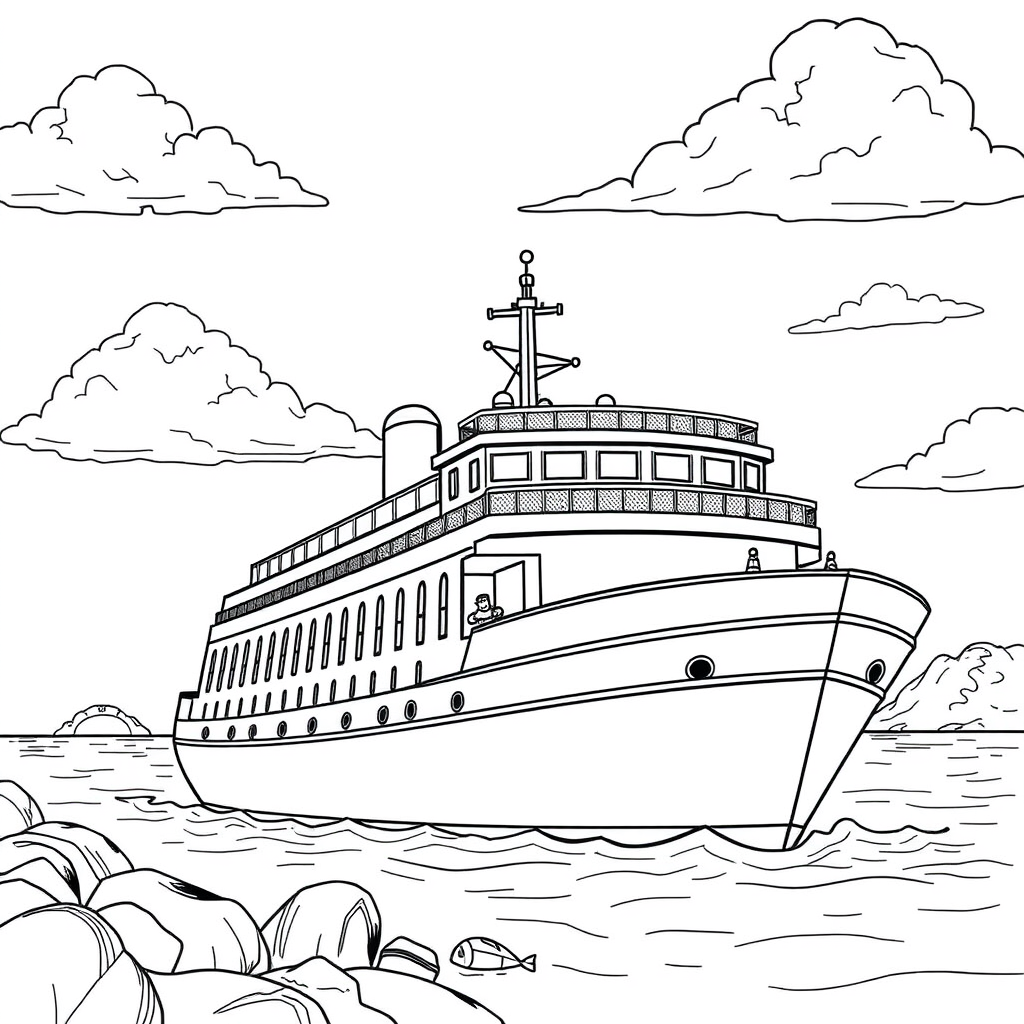 Navio de Cruzeiro Perto de uma Praia