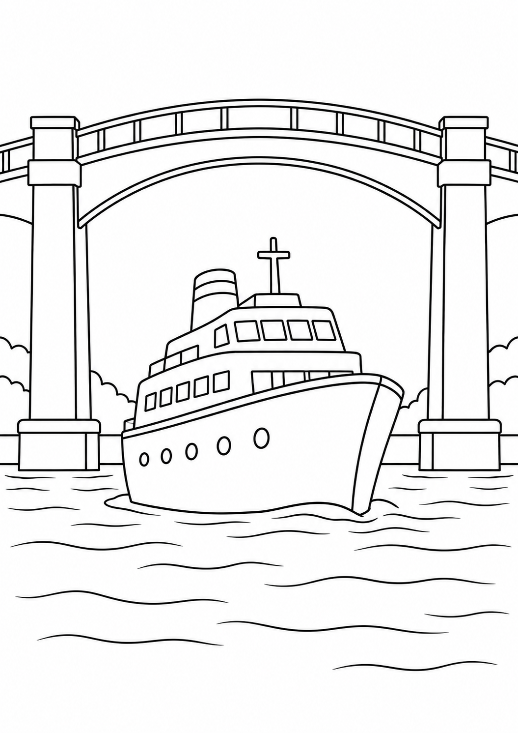 Navio Navegando Sob uma Ponte