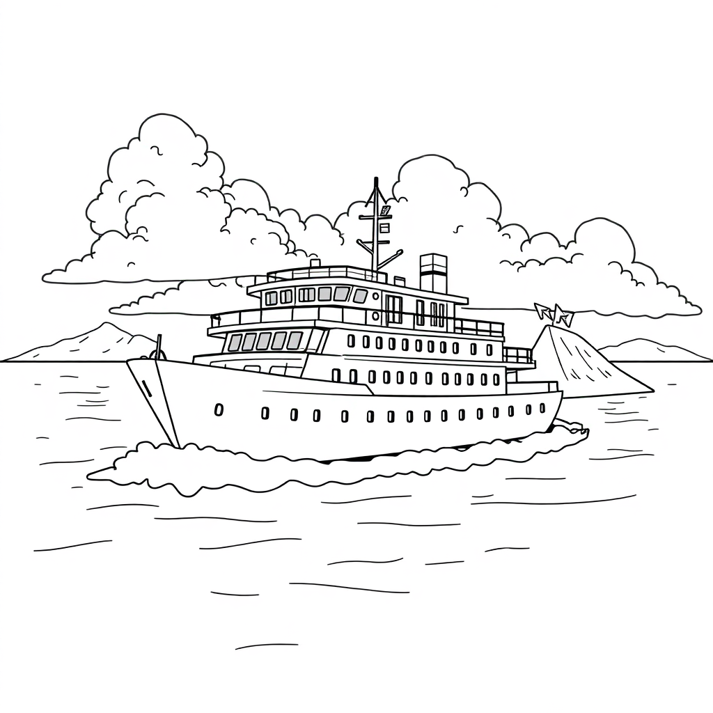 Navio Passando por uma Ilha