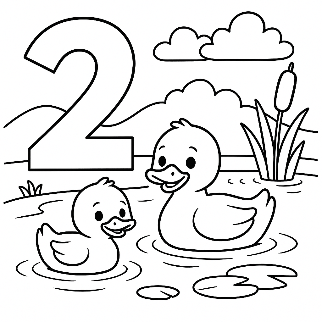 Número 2 e 2 Patinhos na Lagoa
