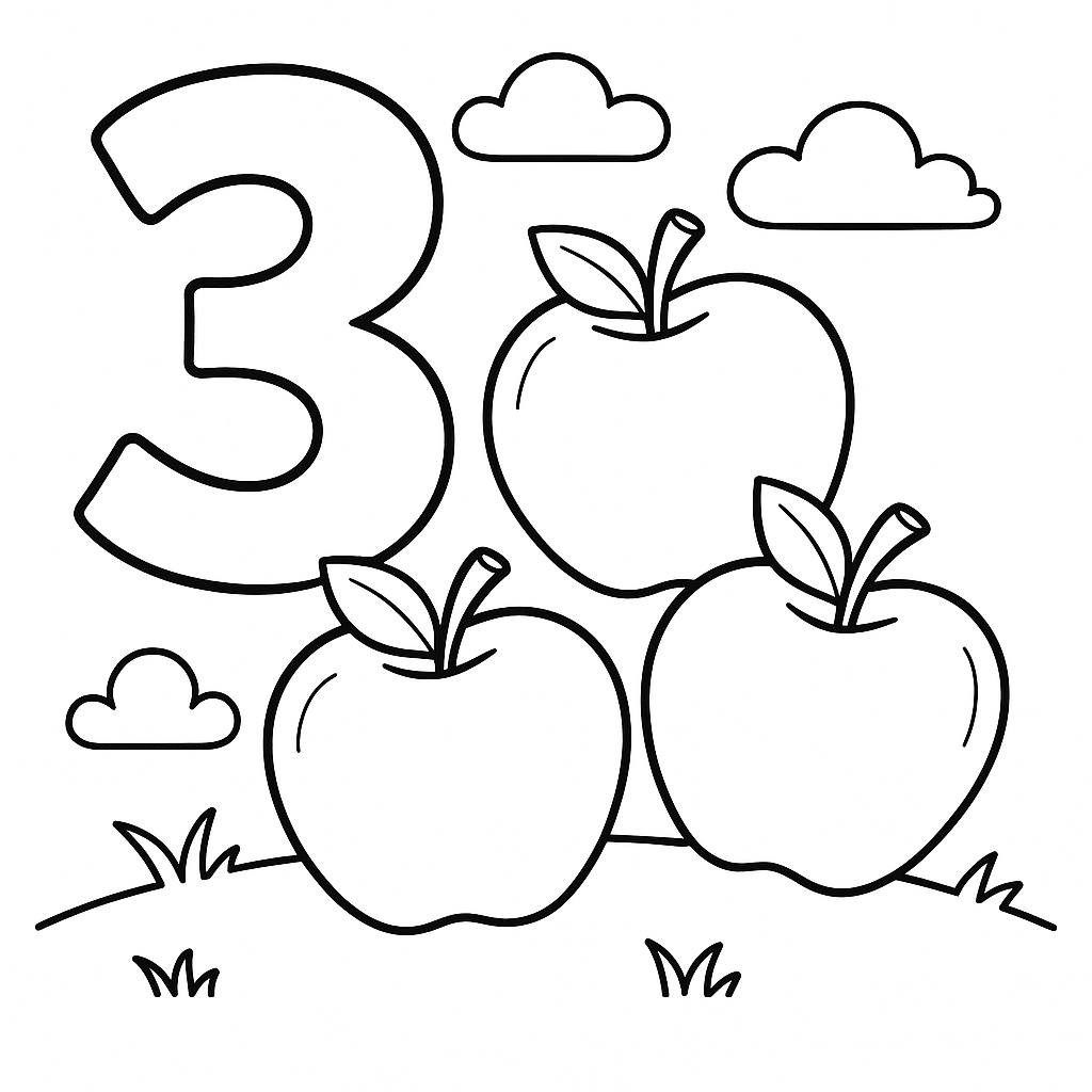 Número 3 e 3 Maçãs Suculentas