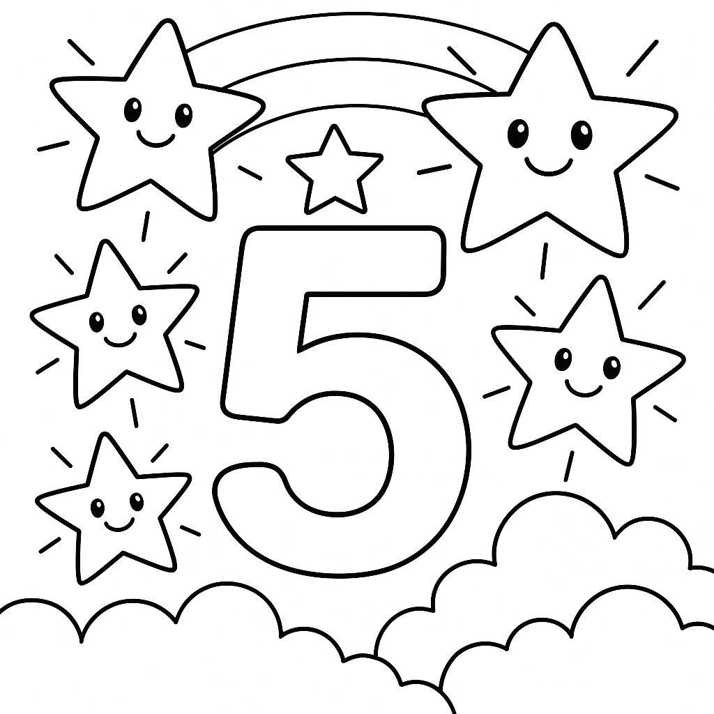 Número 5 e 5 Estrelinhas Brilhantes