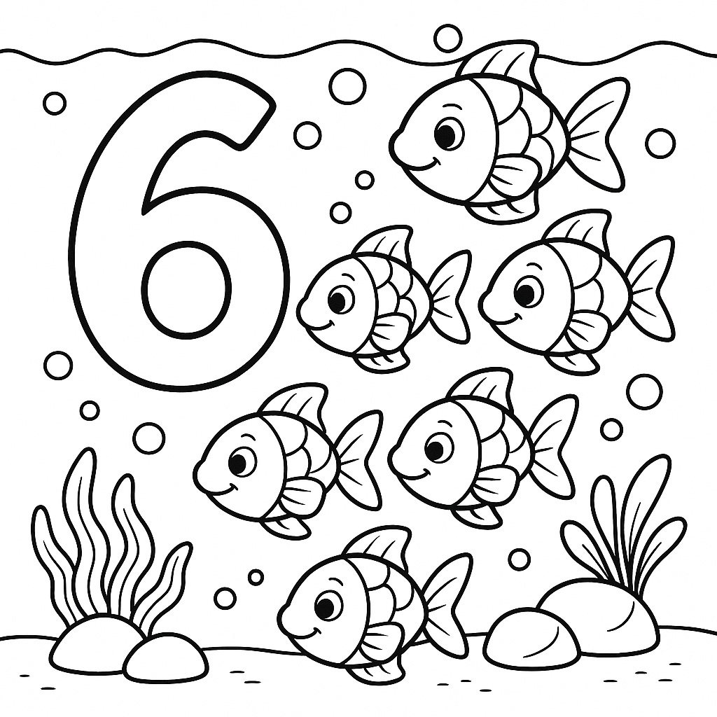 Número 6 e 6 Peixinhos Coloridos