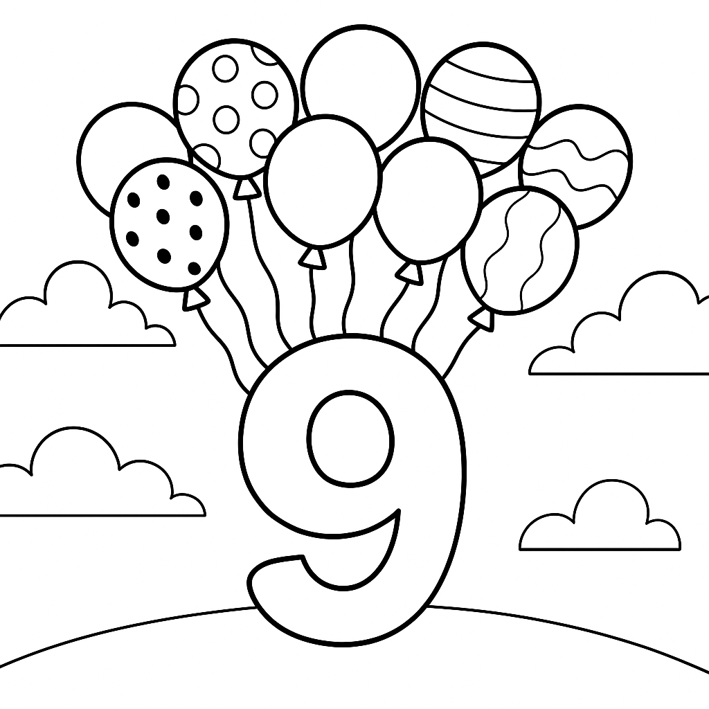 Número 9 e 9 Bexigas Festivas