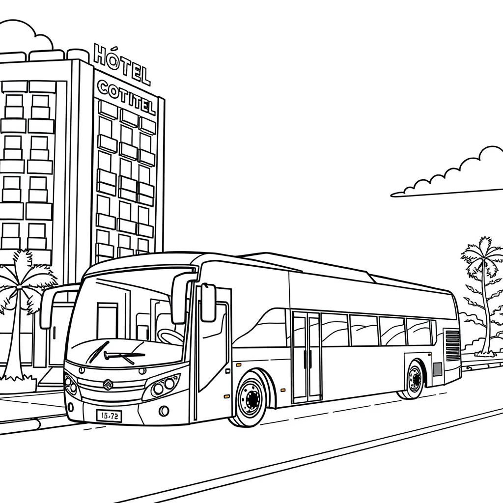 Ônibus de Turismo Perto de um Hotel