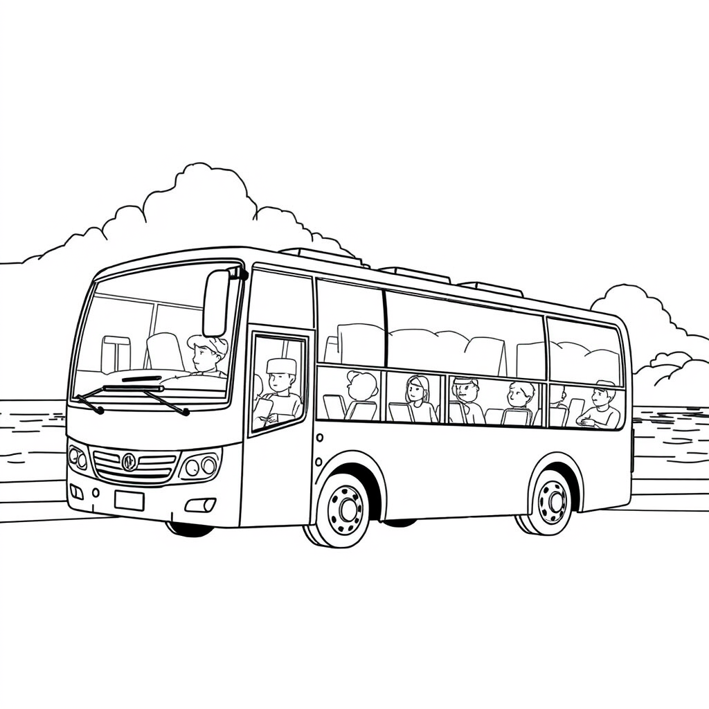 Ônibus de Turismo Perto de uma Praia
