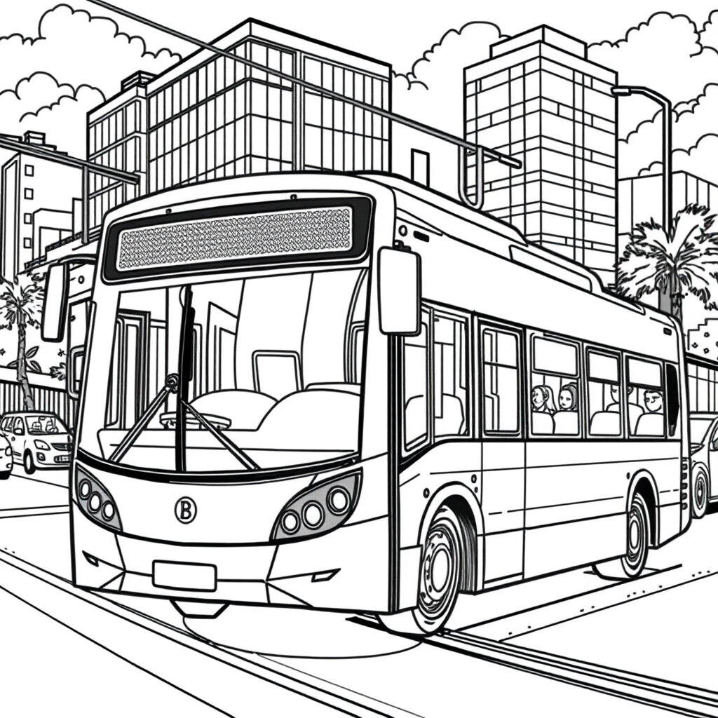 Ônibus Elétrico em uma Cidade Moderna