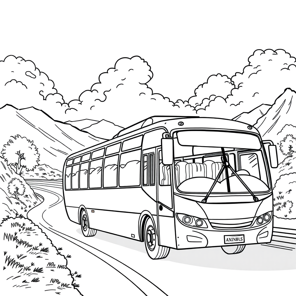 Ônibus em uma Estrada de Montanha