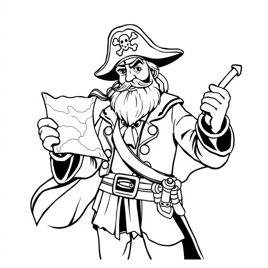 Capitão Pirata com Mapa do Tesouro