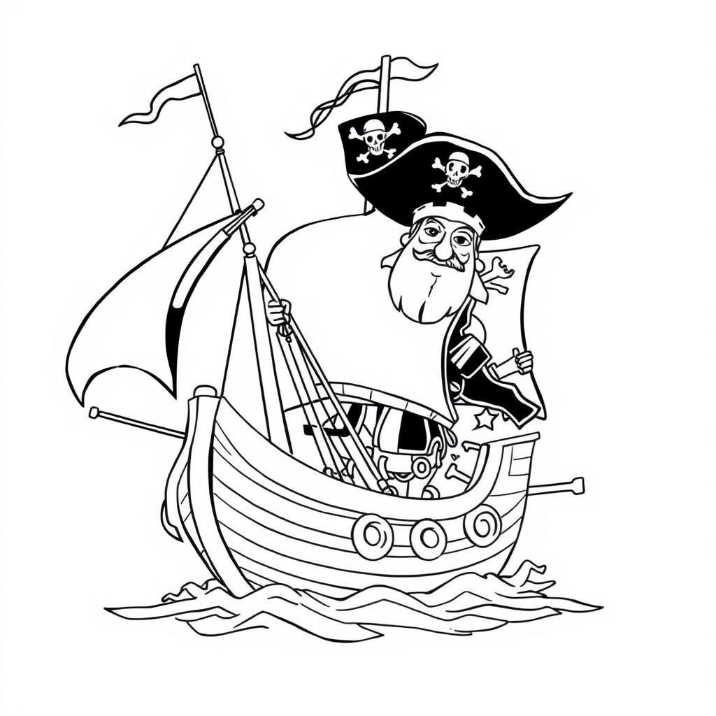 Navio Pirata com Bandeira no Mastro