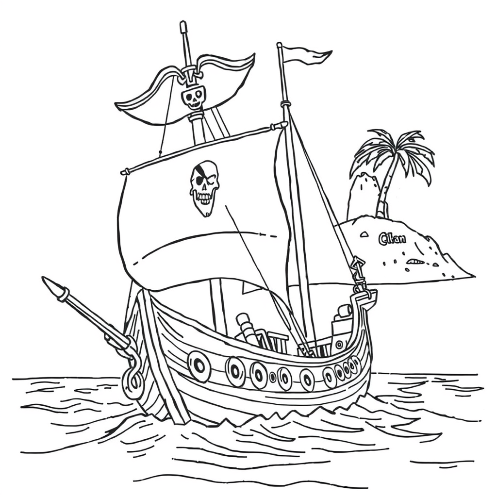 Navio Pirata Perto de uma Ilha