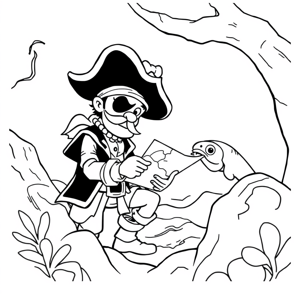 Pirata Encontrando uma Garrafa com Mapa