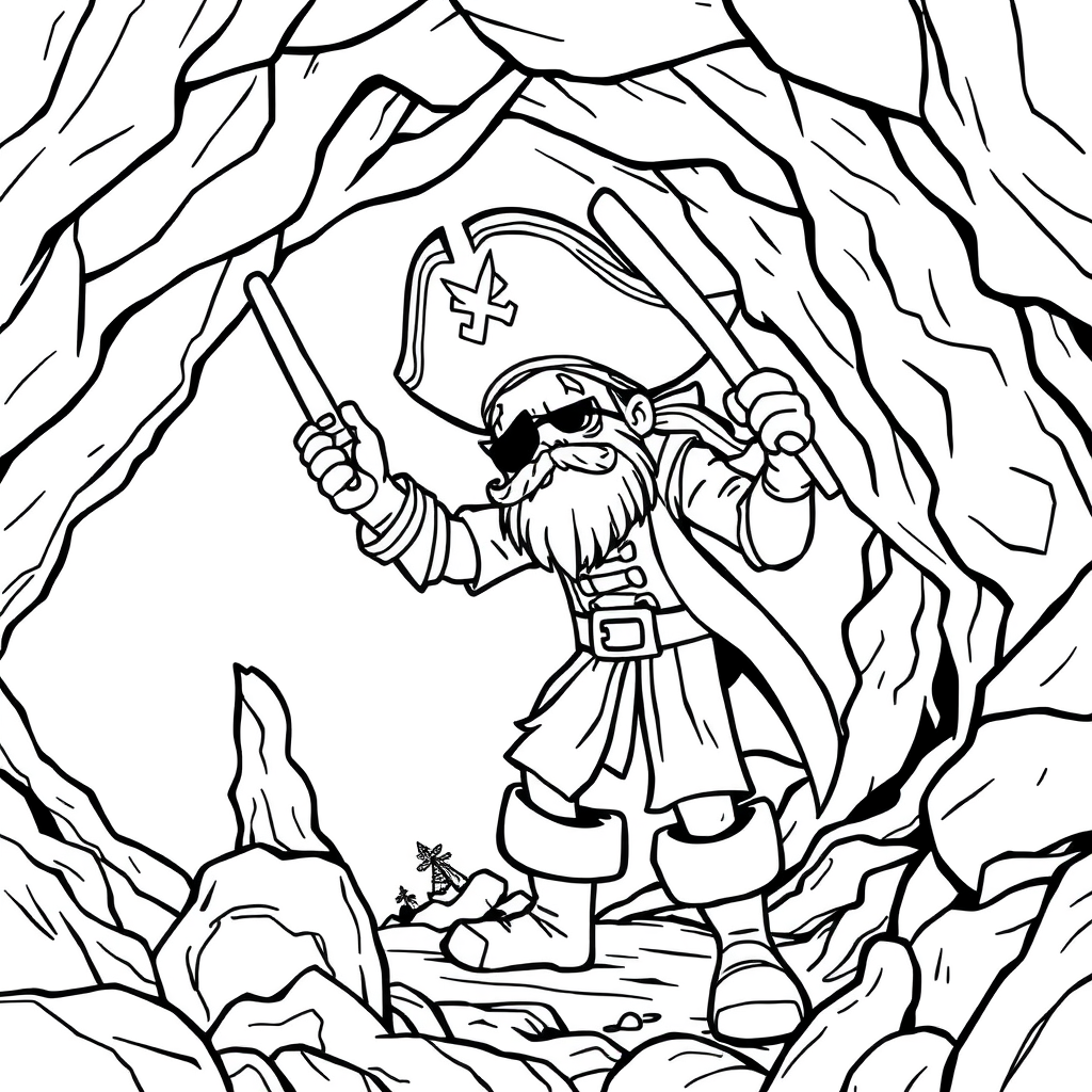 Pirata Explorando uma Caverna