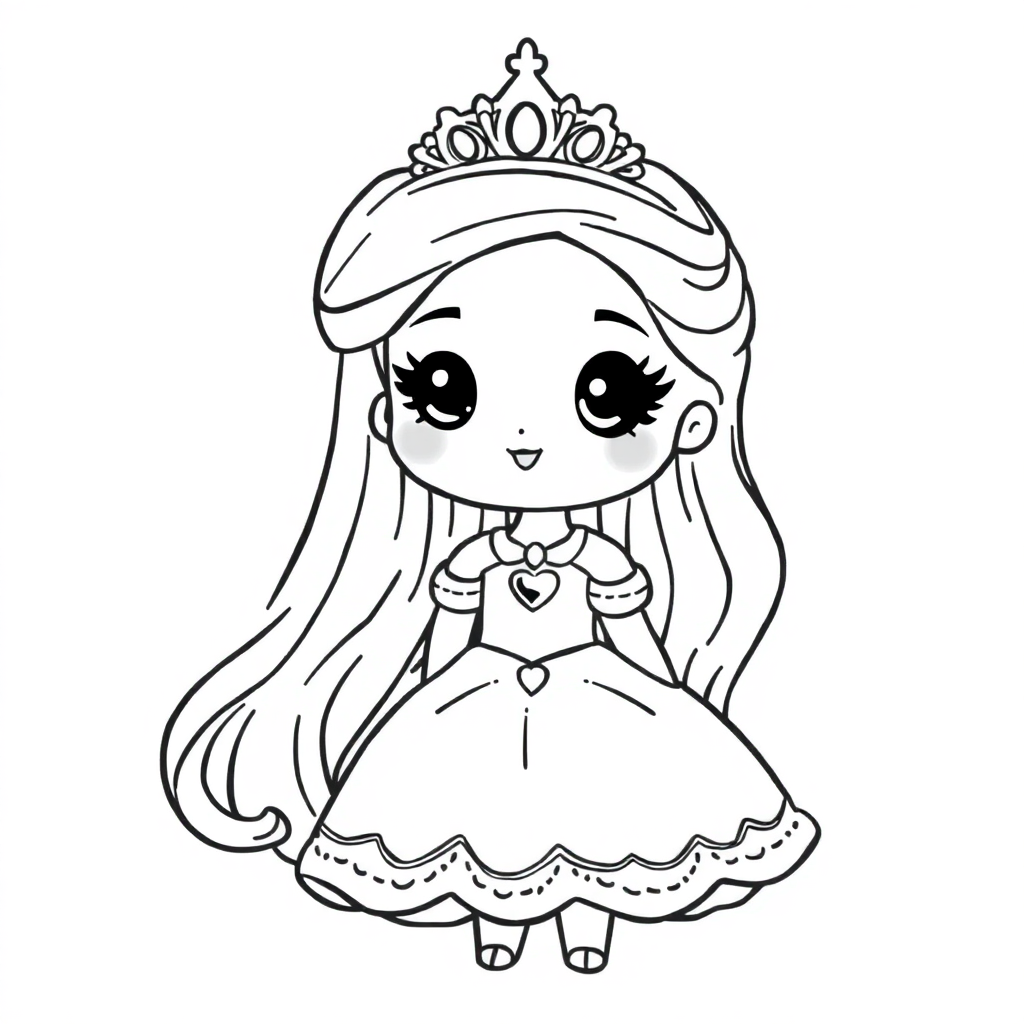 Princesa Kawaii com Coroa e Vestido