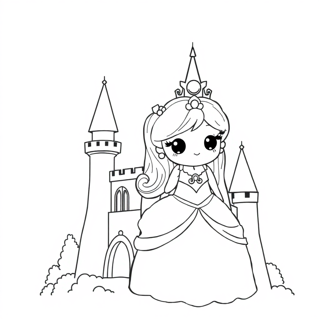 Princesa Kawaii Diante de um Castelo