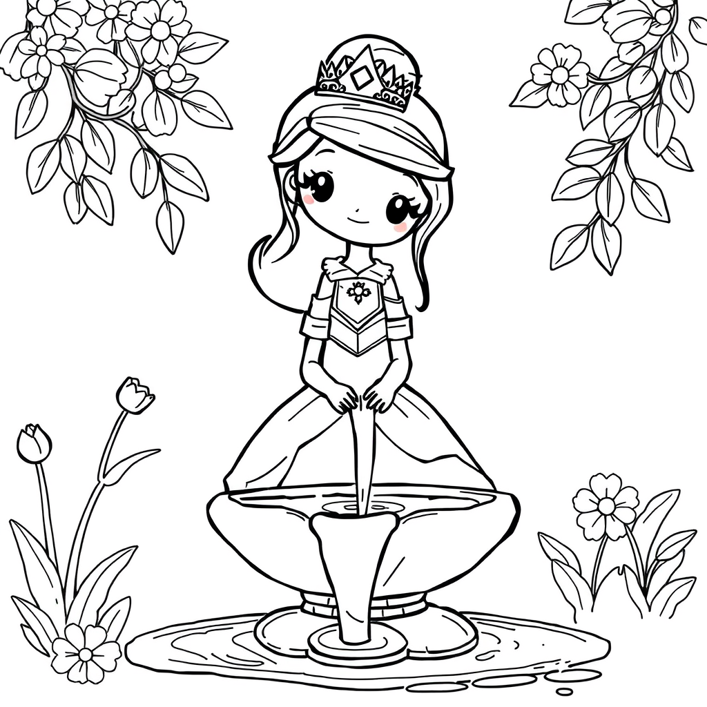 Princesa Kawaii Diante de uma Fonte