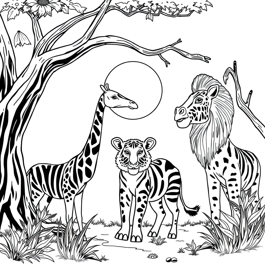 Animais do Safari ao Pôr do Sol