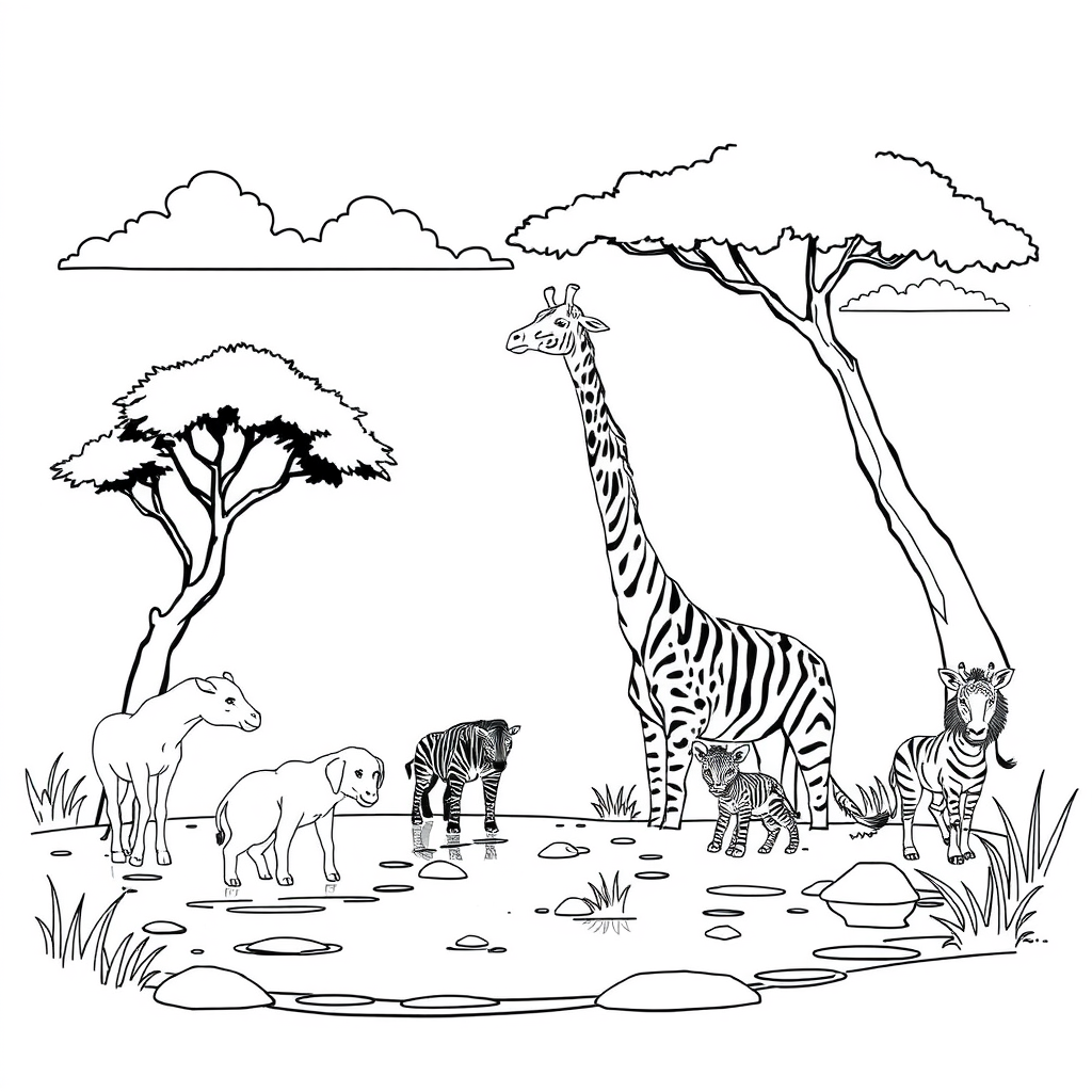 Animais do Safari Perto de um Lago