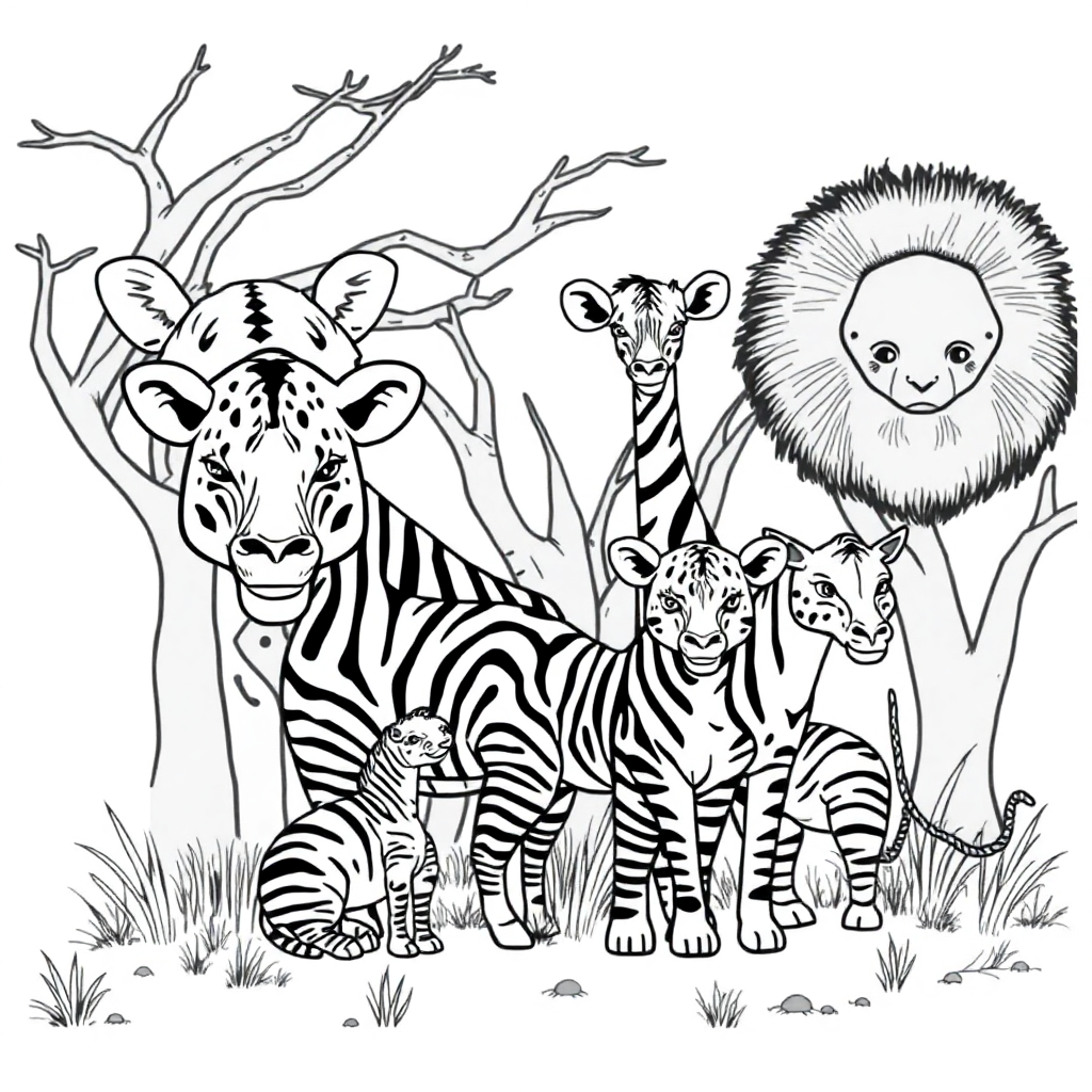 Animais do Safari Reunidos na Savana