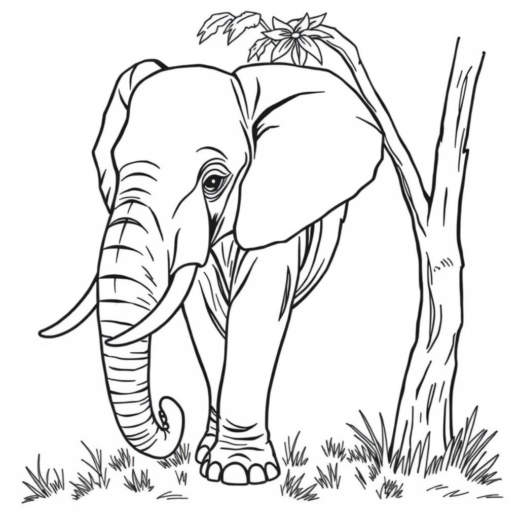 Elefante Africano Perto de uma Árvore