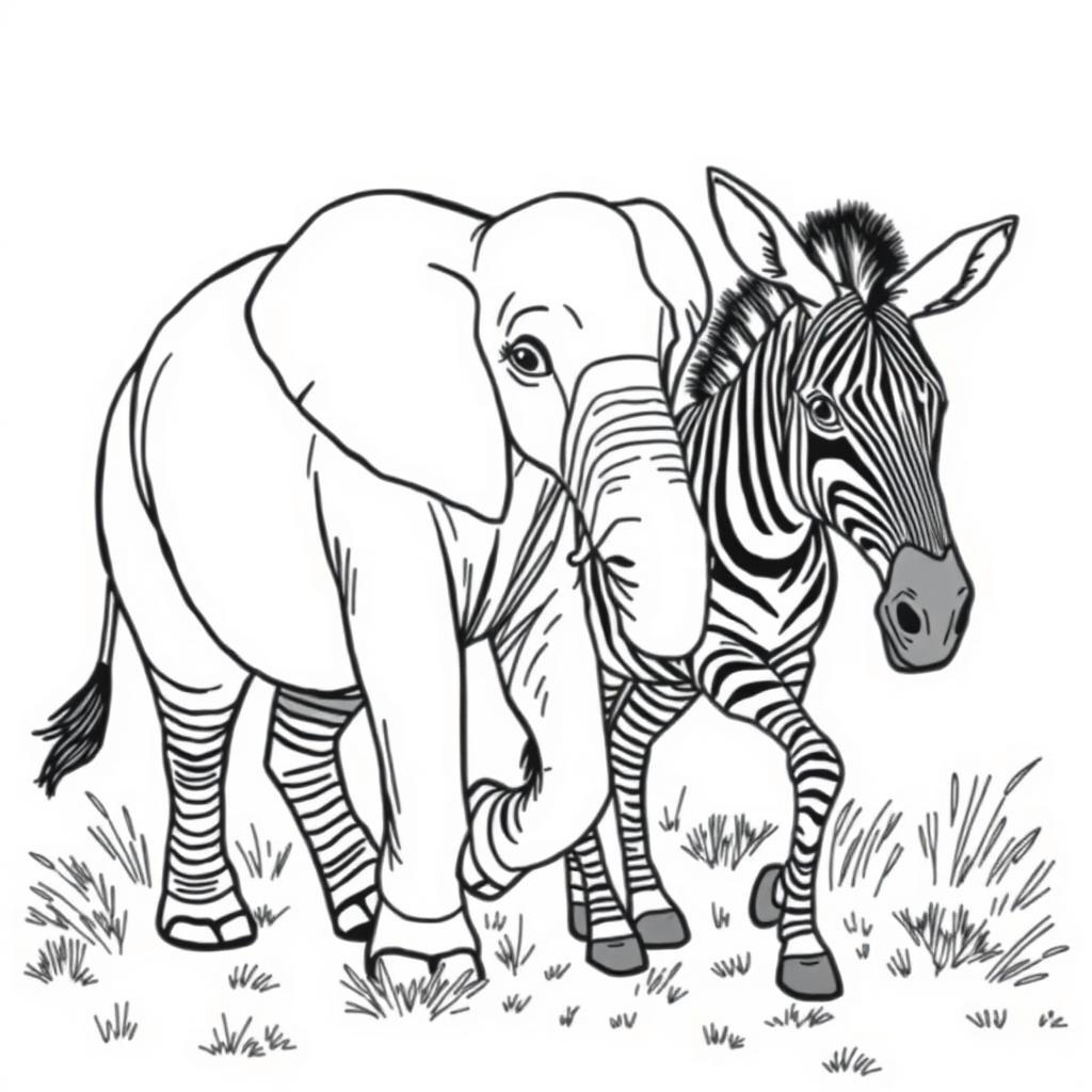 Elefante e Zebra Caminhando Juntos