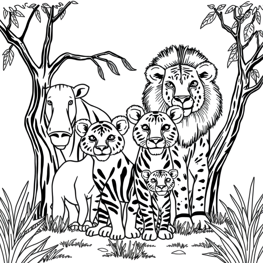 Família de Animais em um Dia de Safari