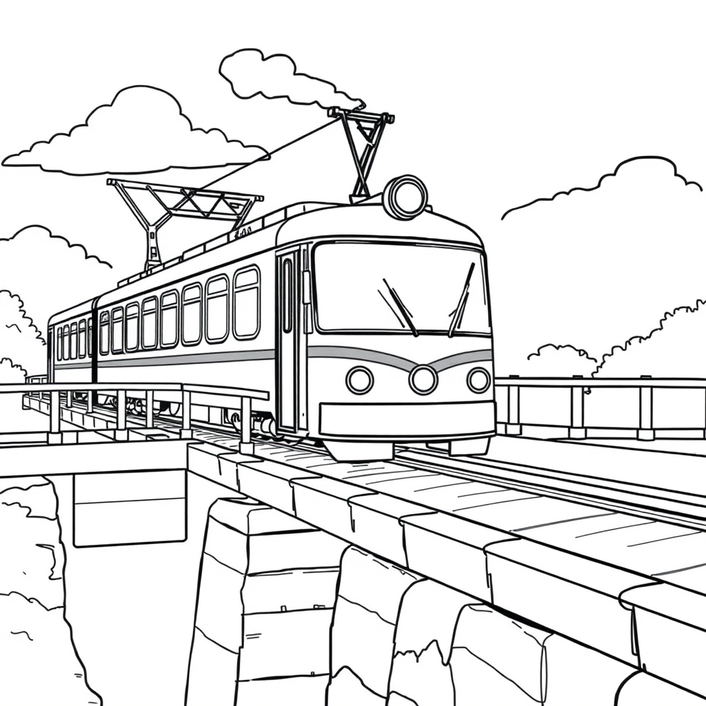 Trem a Vapor Atravessando uma Ponte