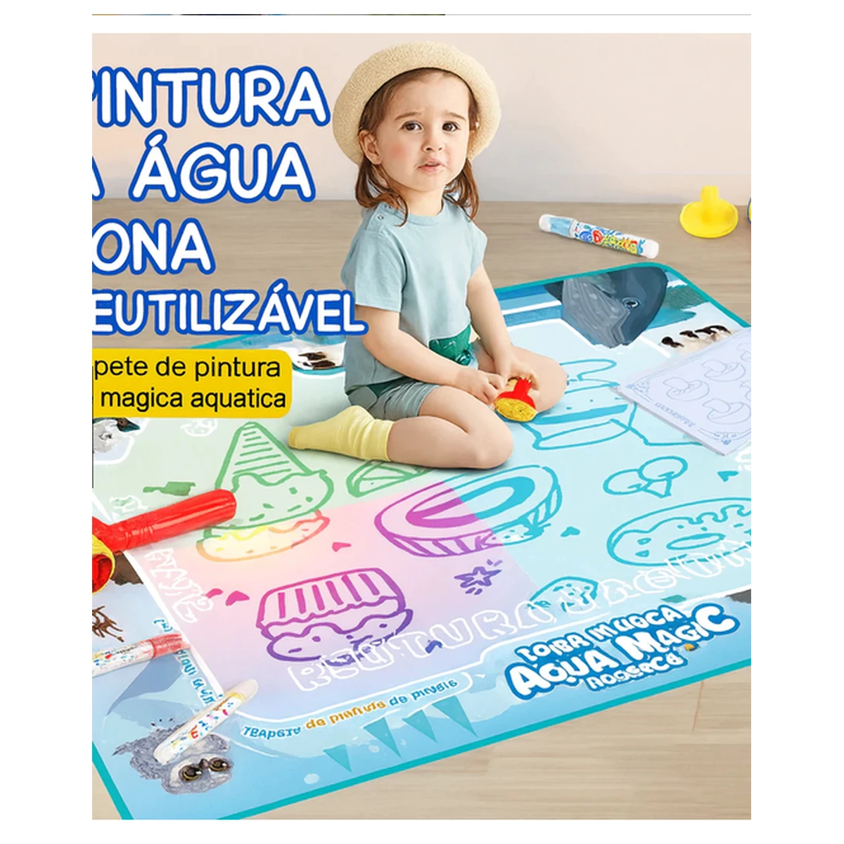 Tapete reutilizável de pintura com água para atividades infantis