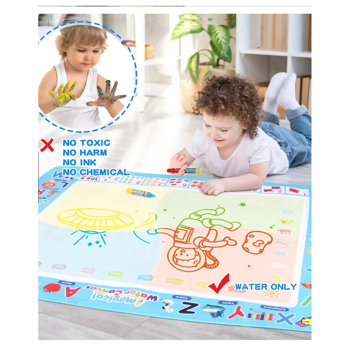 Tapete infantil reutilizável para desenho utilizando somente água