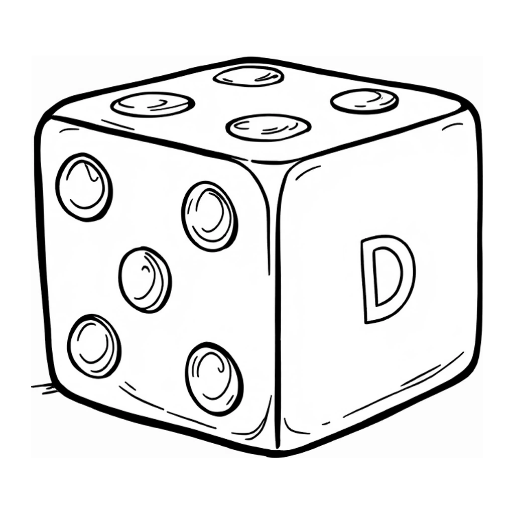 Desenho de dado de brinquedo para colorir na atividade da letra D